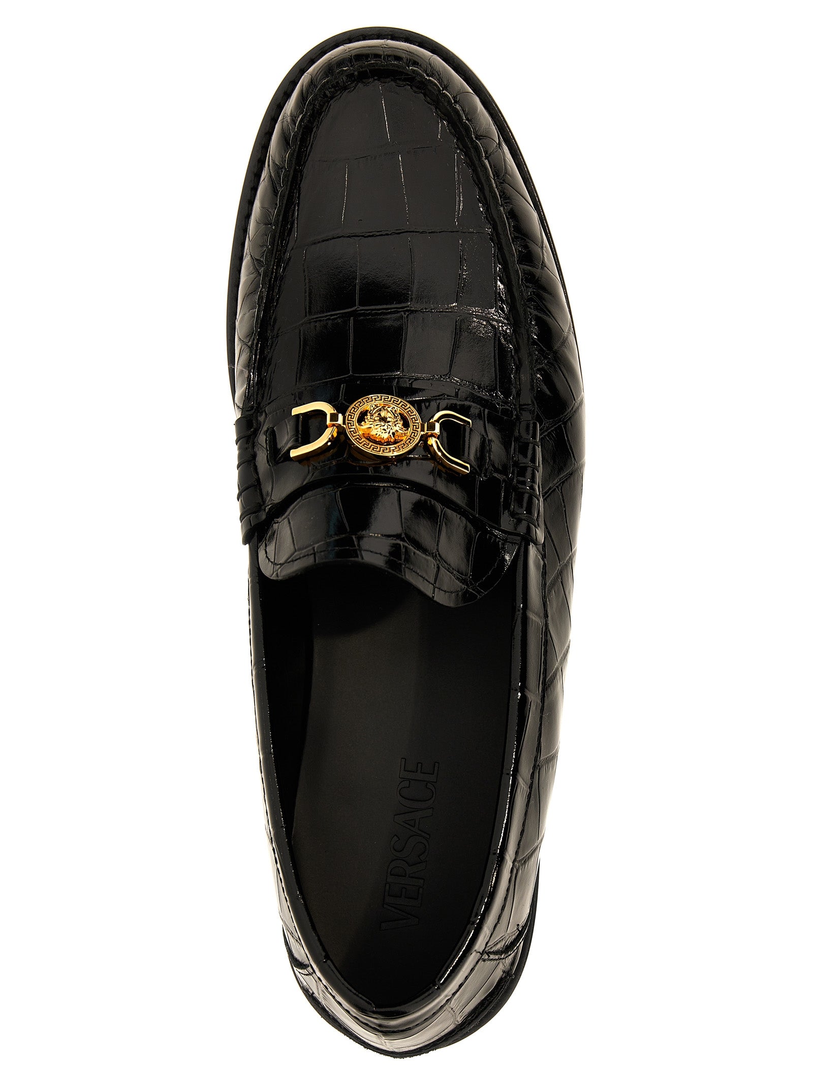Versace Black Coconut-Print Leather Slip-On Loafers