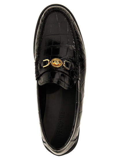 Versace Black Coconut-Print Leather Slip-On Loafers