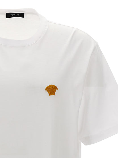 Versace White Cotton Crew Neck T-Shirt with Medusa Logo