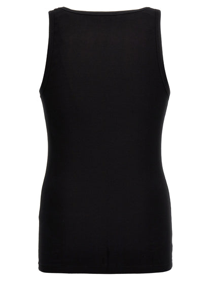 Versace Black Cotton Sleeveless T-Shirt with Embroidered Logo