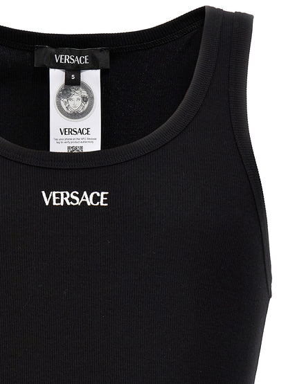 Versace Black Cotton Sleeveless T-Shirt with Embroidered Logo