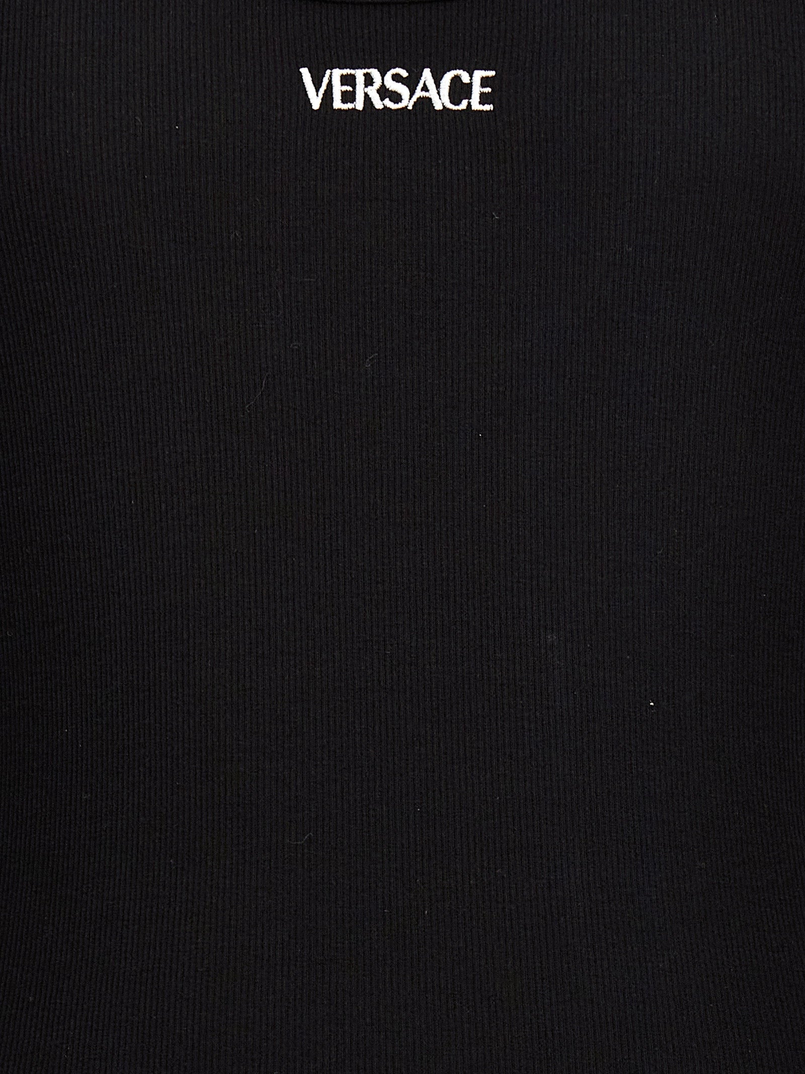 Versace Black Cotton Sleeveless T-Shirt with Embroidered Logo