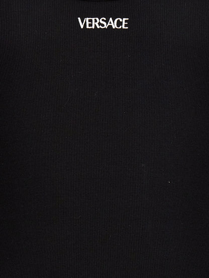Versace Black Cotton Sleeveless T-Shirt with Embroidered Logo