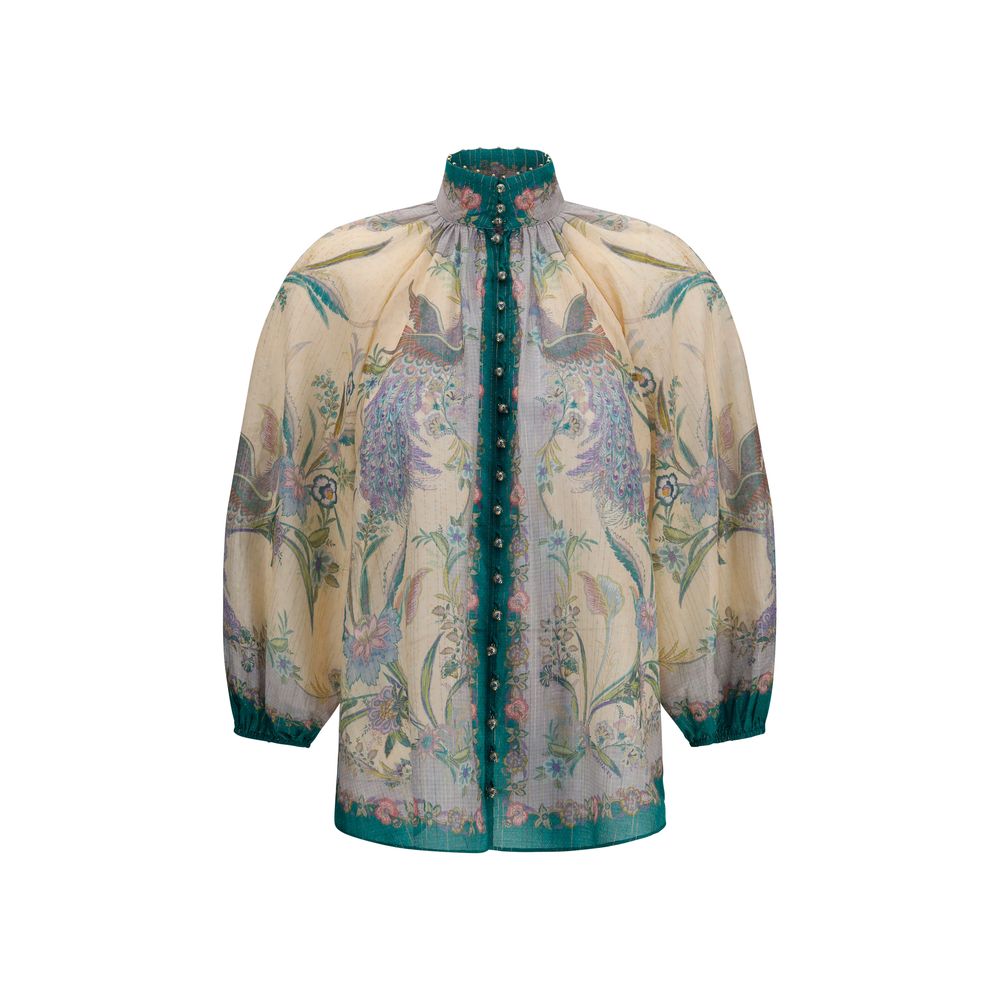 Zimmermann Indra Ruffle Multicolor Cotton Pattern Shirt