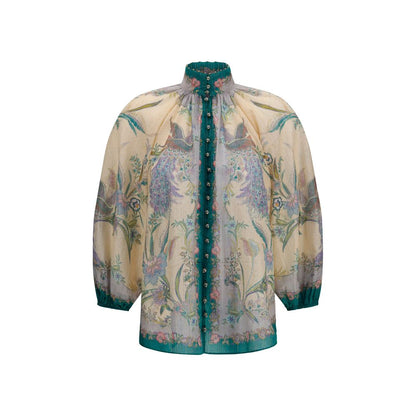 Zimmermann Indra Ruffle Multicolor Cotton Pattern Shirt