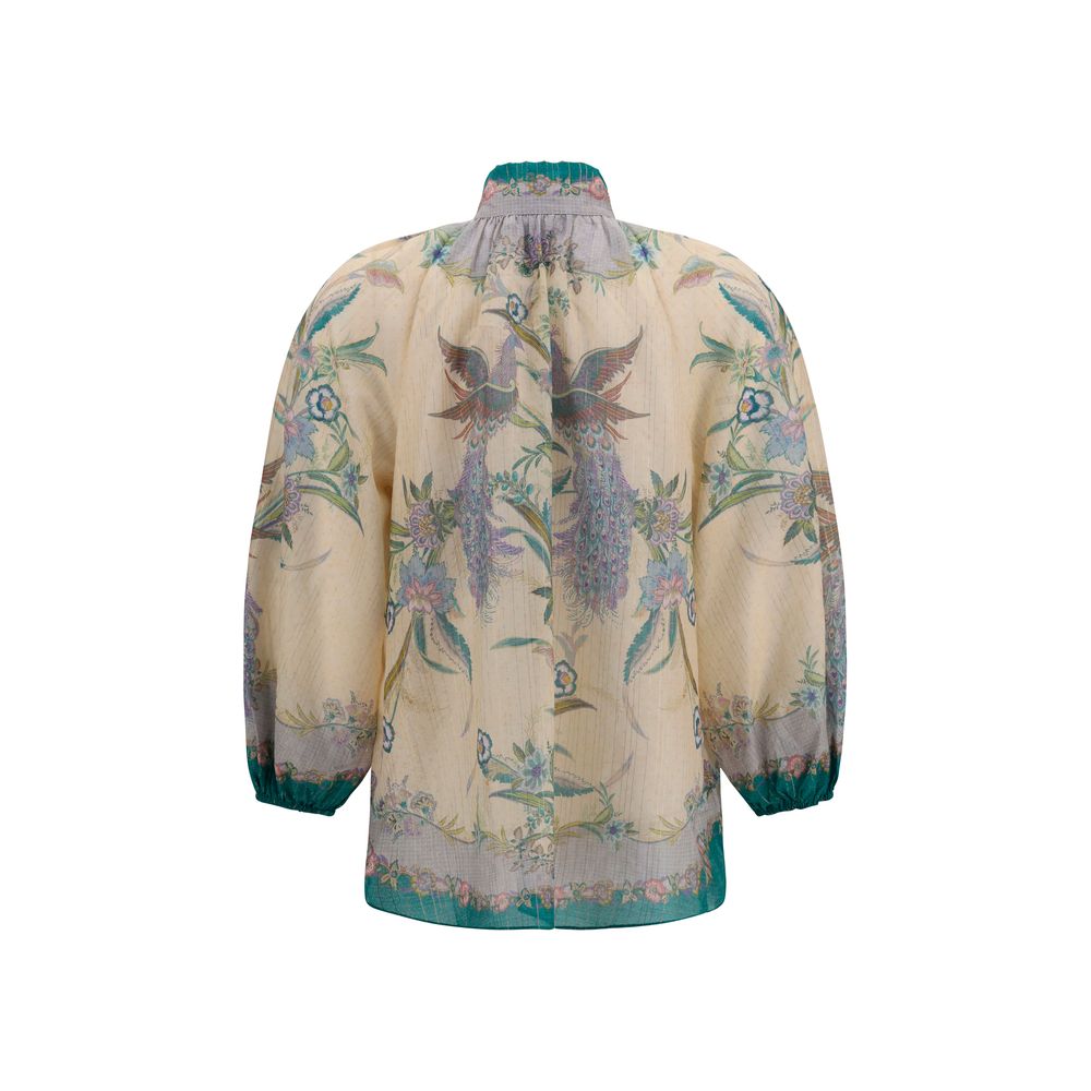 Zimmermann Indra Ruffle Multicolor Cotton Pattern Shirt