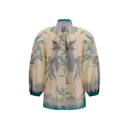 Zimmermann Indra Ruffle Multicolor Cotton Pattern Shirt