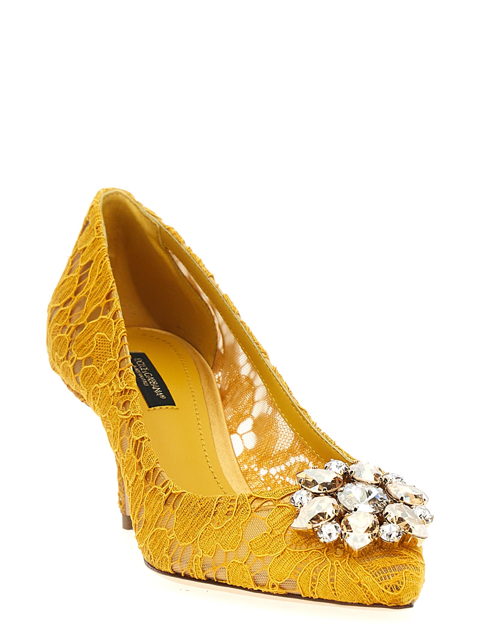 Dolce & Gabbana Bicolor Viscose Mid Heel Pumps - Yellow