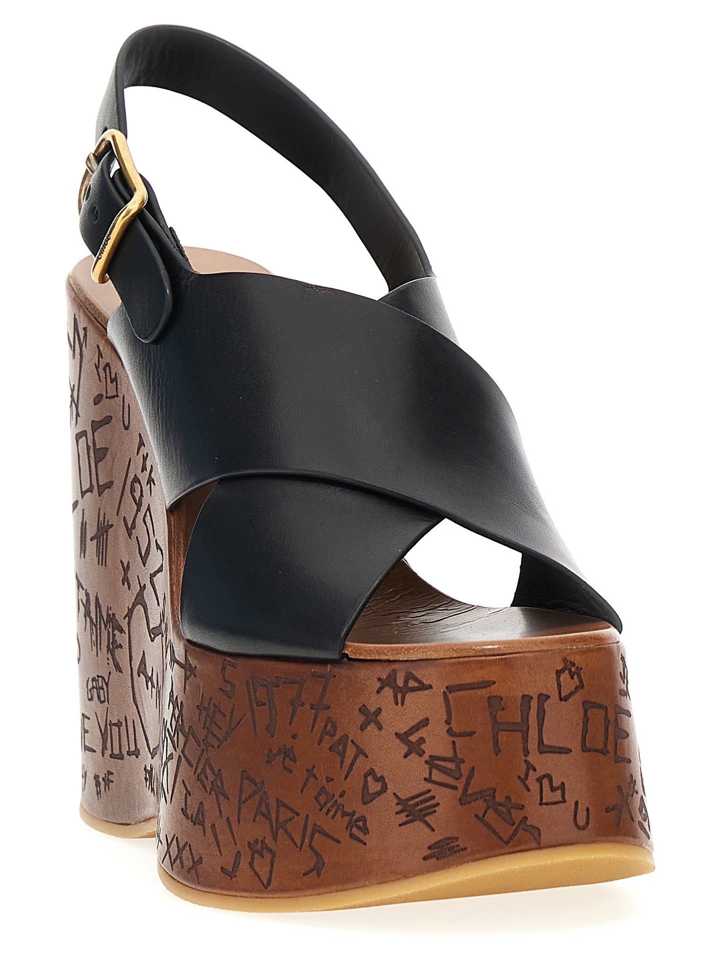 Chloé Black Calfskin Wedge Sandals - Maxime