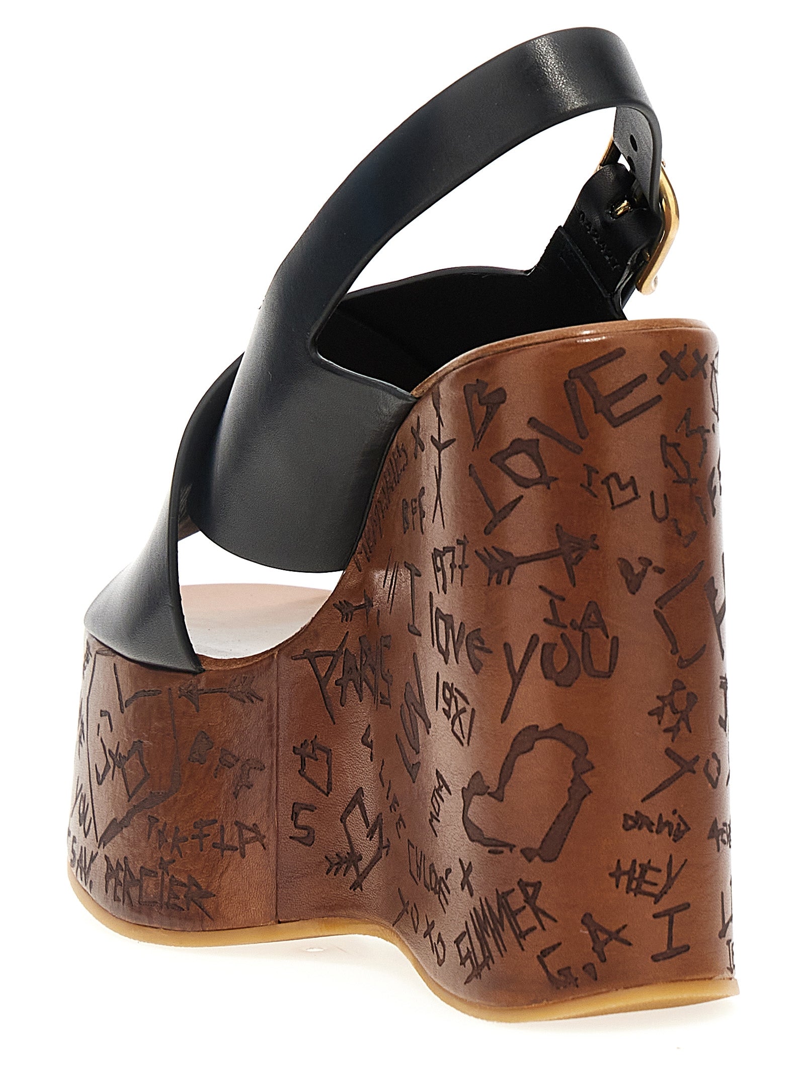 Chloé Black Calfskin Wedge Sandals - Maxime