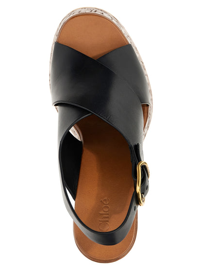Chloé Black Calfskin Wedge Sandals - Maxime