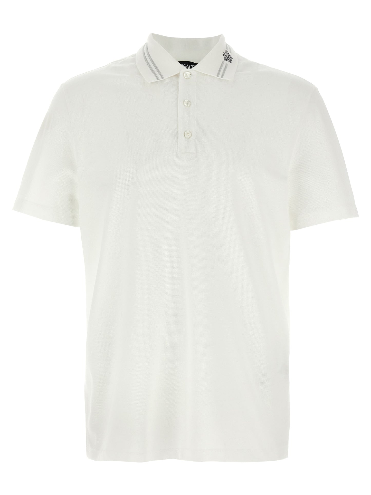 Versace White Cotton Piqué Polo Shirt with Medusa Embroidery