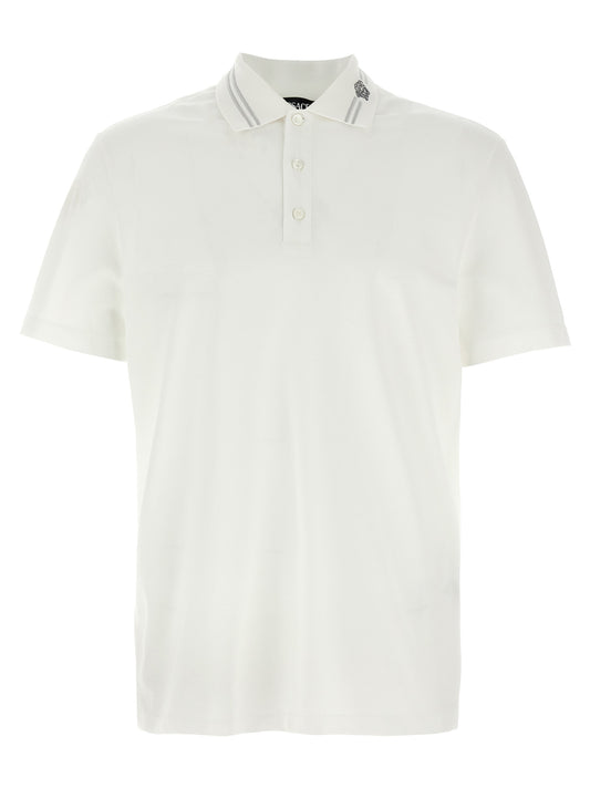 Versace White Cotton Piqué Polo Shirt with Medusa Embroidery