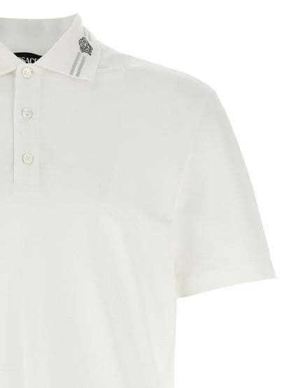 Versace White Cotton Piqué Polo Shirt with Medusa Embroidery