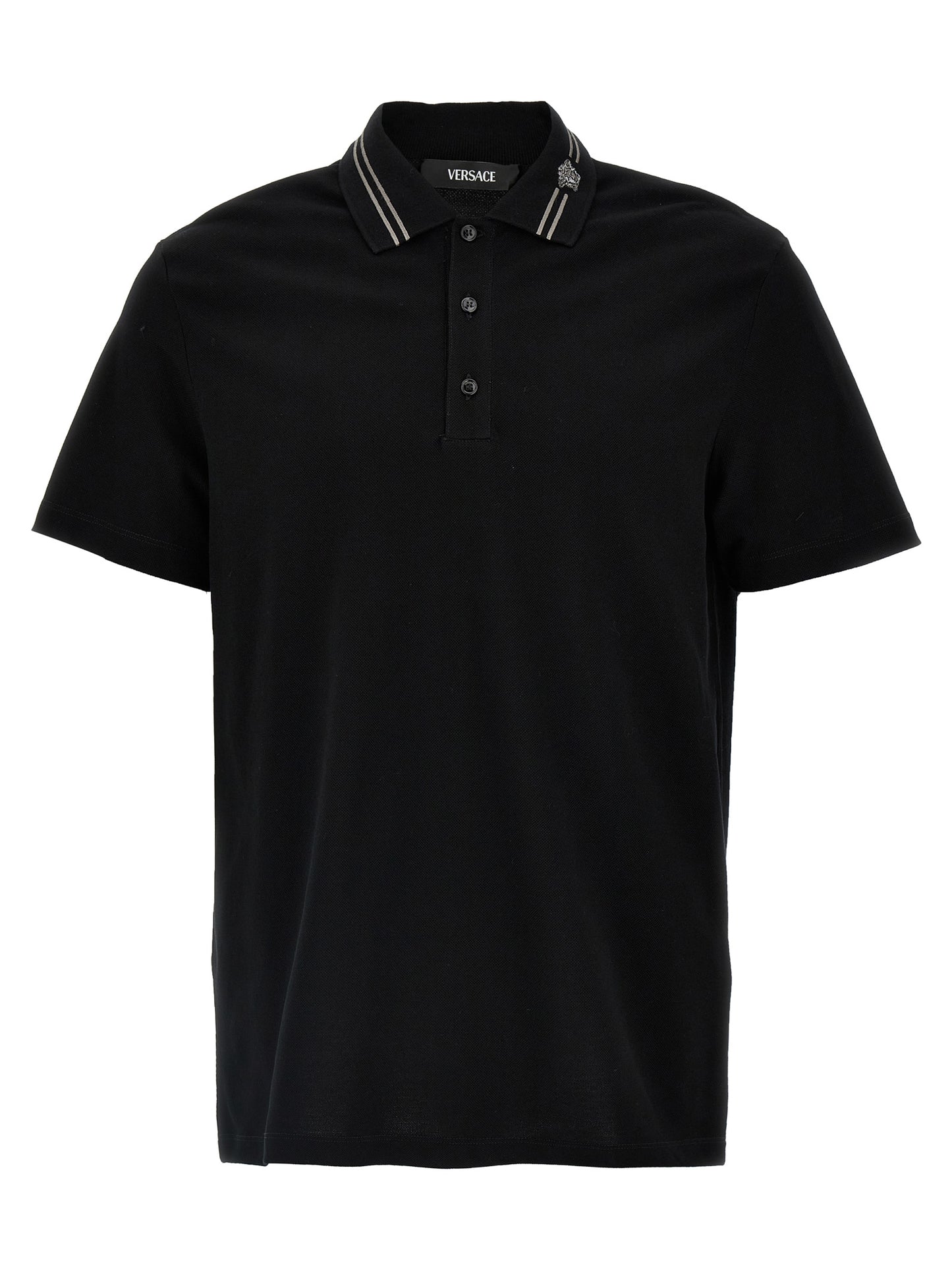 Versace Black Cotton Piqué Polo Shirt with Medusa Embroidery