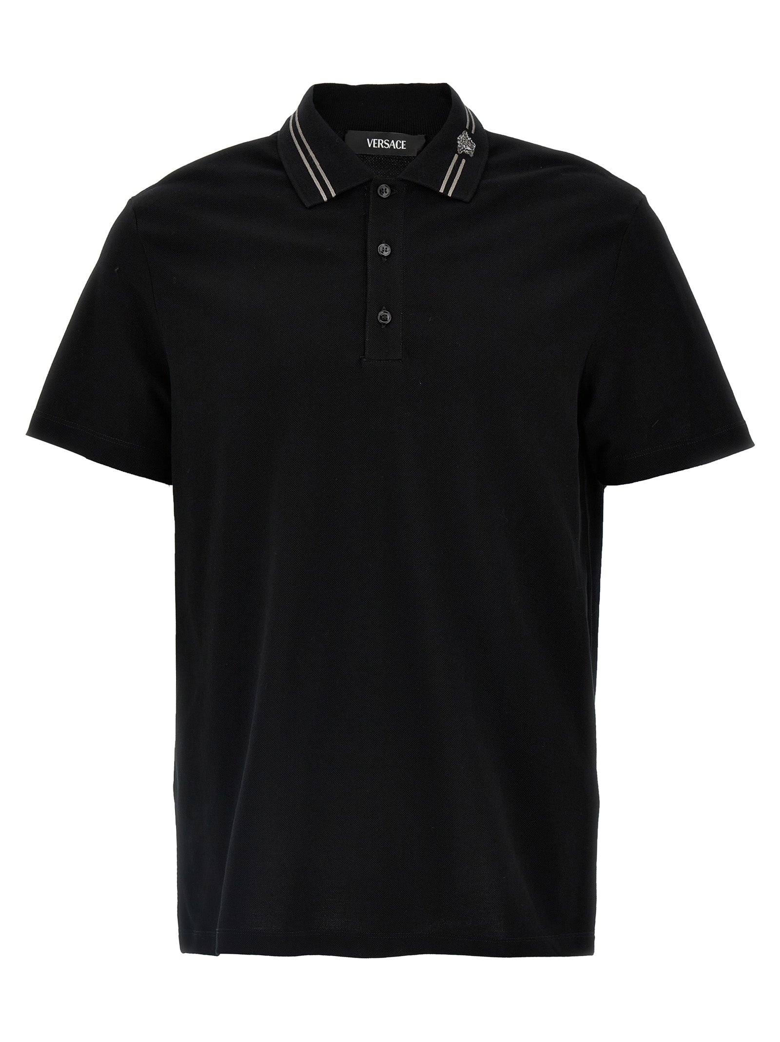 Versace Black Cotton Piqué Polo Shirt with Medusa Embroidery