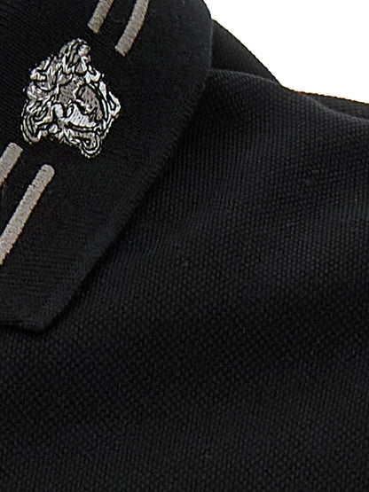 Versace Black Cotton Piqué Polo Shirt with Medusa Embroidery