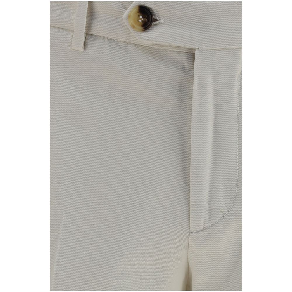 Brunello Cucinelli Off White Cotton Dyed Trousers for Men