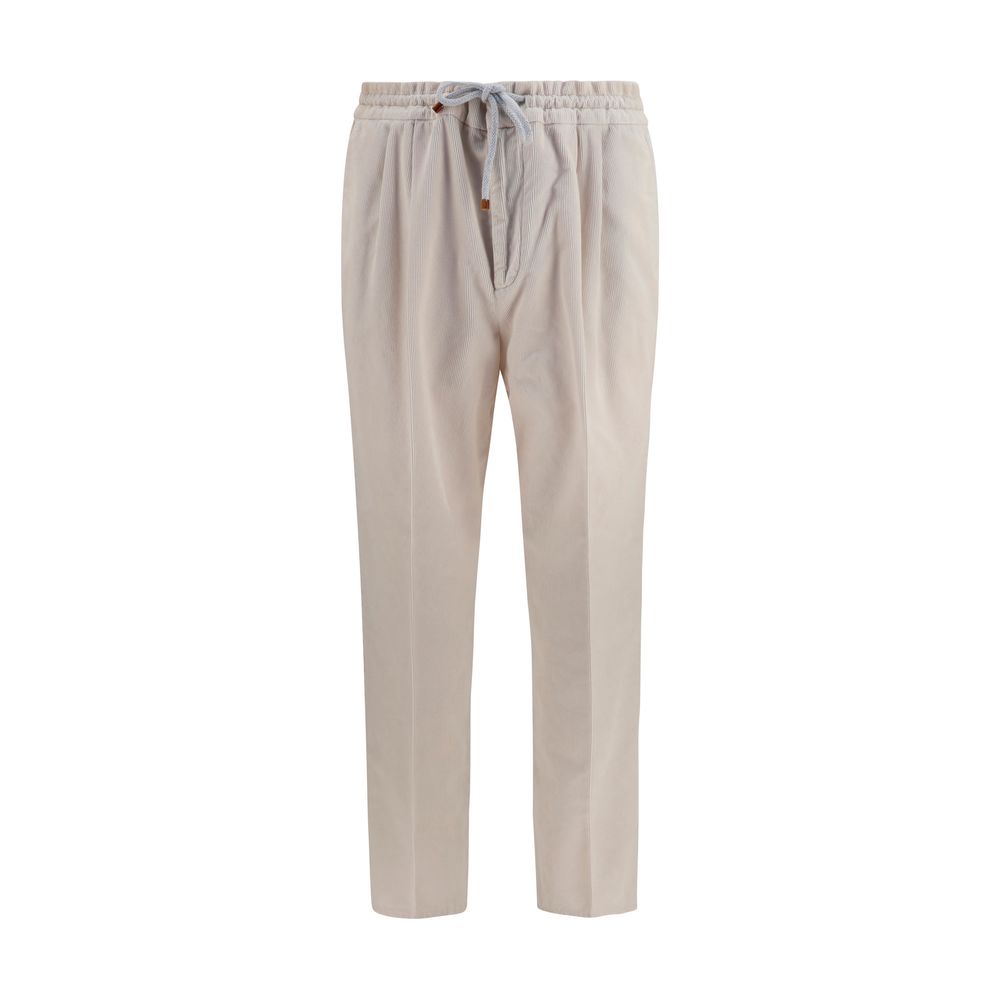 Brunello Cucinelli Beige Cotton Corduroy Drawstring Pants for Men