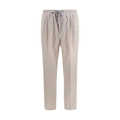 Brunello Cucinelli Beige Cotton Corduroy Drawstring Pants for Men