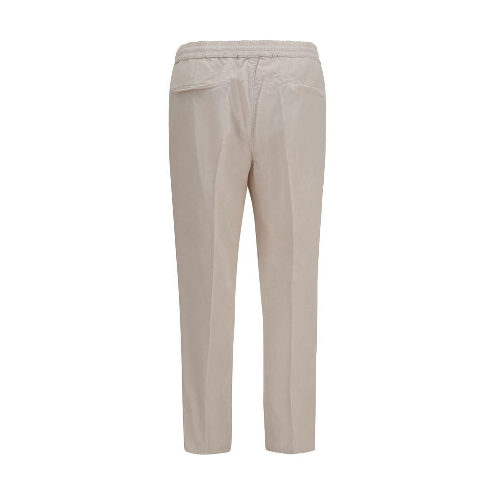 Brunello Cucinelli Beige Cotton Corduroy Drawstring Pants for Men
