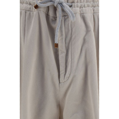 Brunello Cucinelli Beige Cotton Corduroy Drawstring Pants for Men