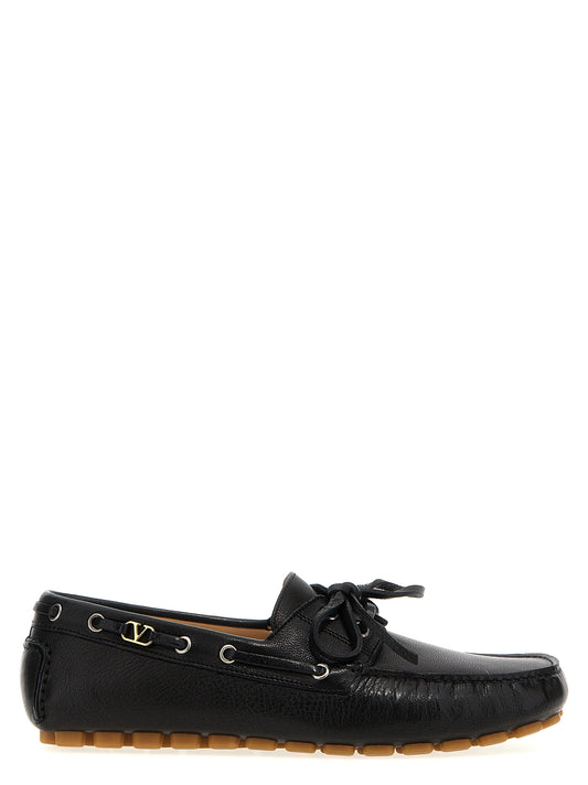 Valentino Garavani Black Buffalo Leather Slip-On Driver Fastaway Loafers