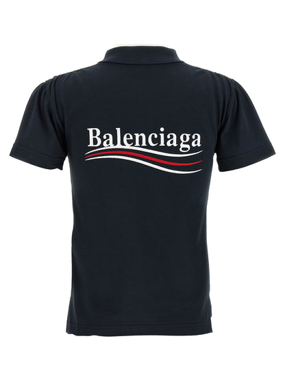 Balenciaga Piqué Delavé Cotton Polo Shirt - Blue