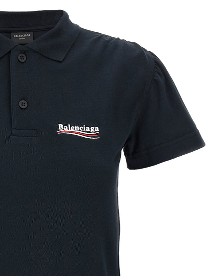 Balenciaga Piqué Delavé Cotton Polo Shirt - Blue
