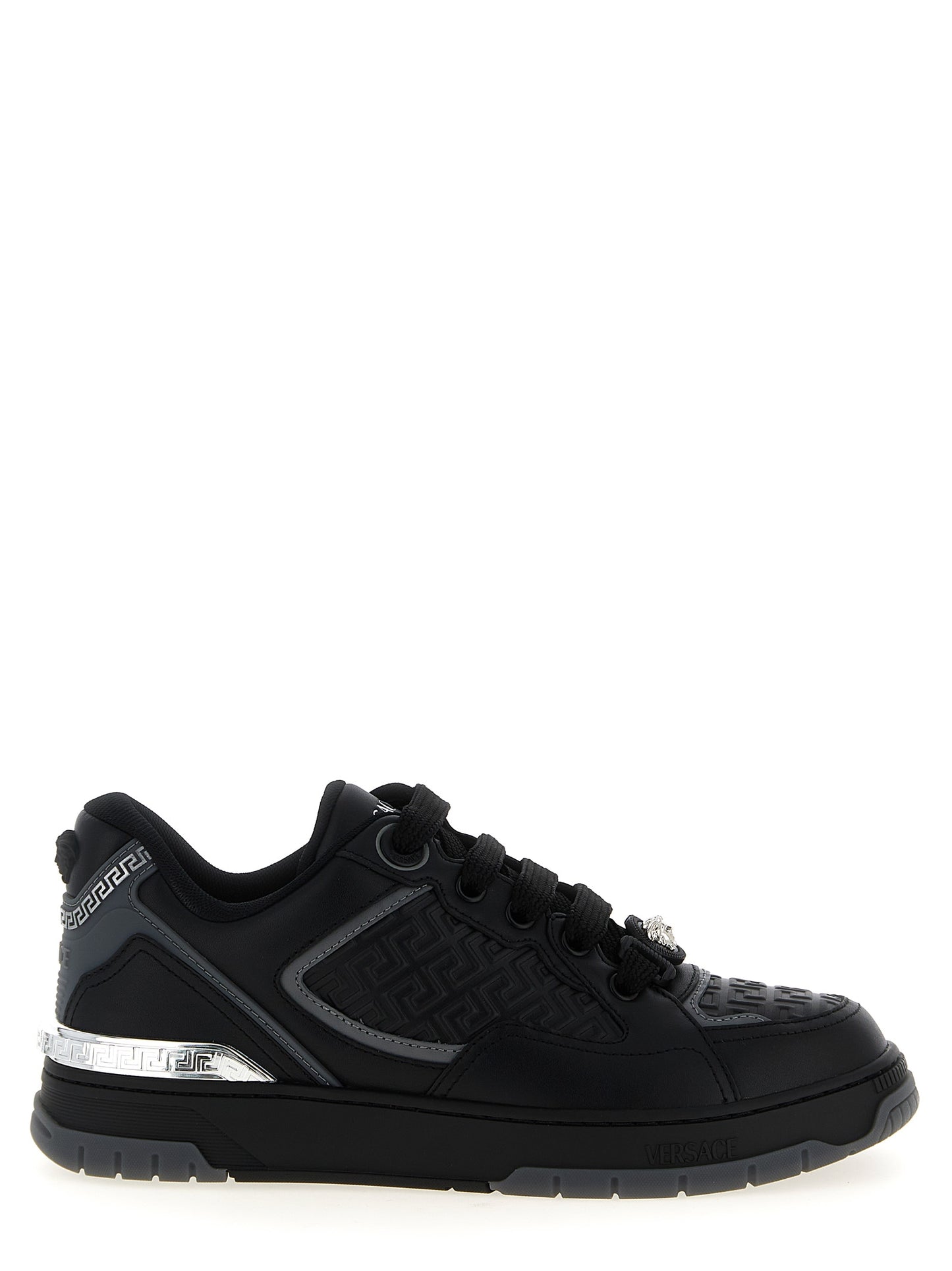 Versace Black Calfskin Biggie Basket Athletic Sneakers