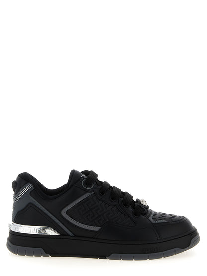 Versace Black Calfskin Biggie Basket Athletic Sneakers