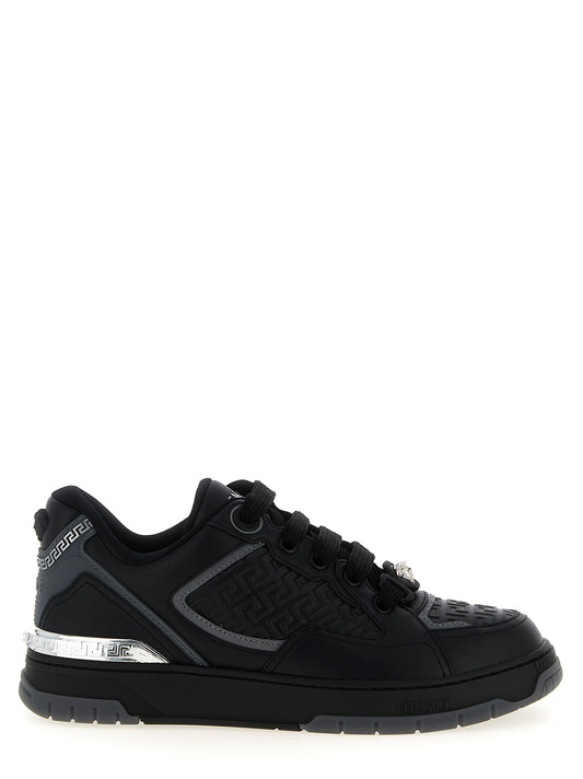 Versace Black Calfskin Biggie Basket Athletic Sneakers