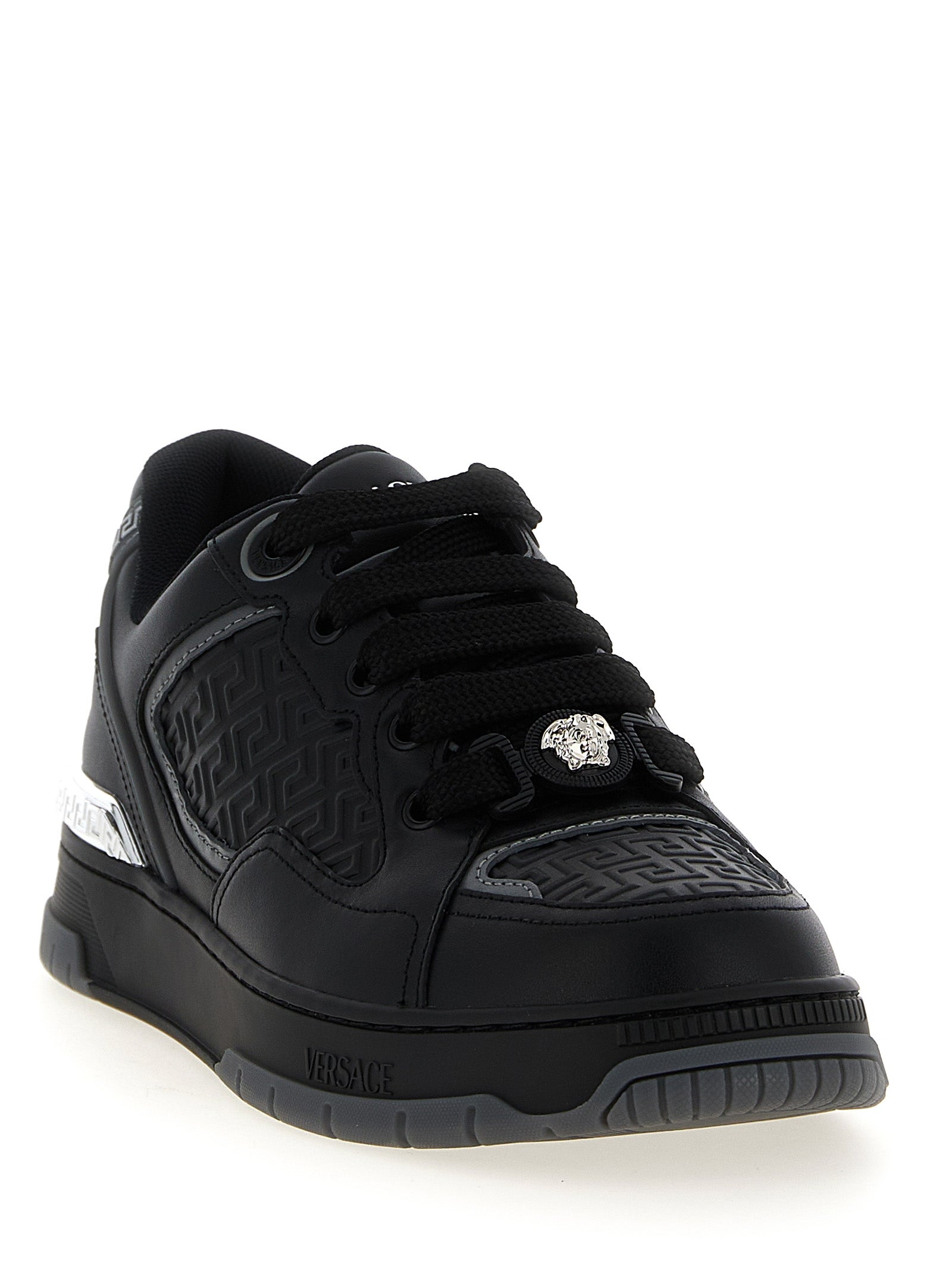 Versace Black Calfskin Biggie Basket Athletic Sneakers