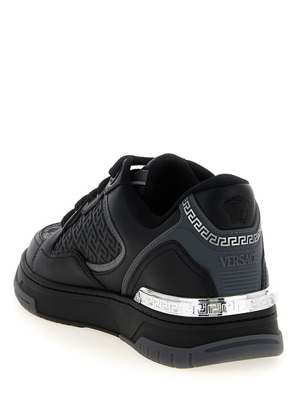 Versace Black Calfskin Biggie Basket Athletic Sneakers