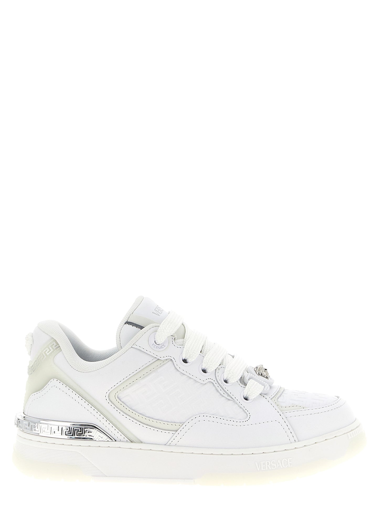 Versace White Calfskin Biggie Basket Low Top Sneakers