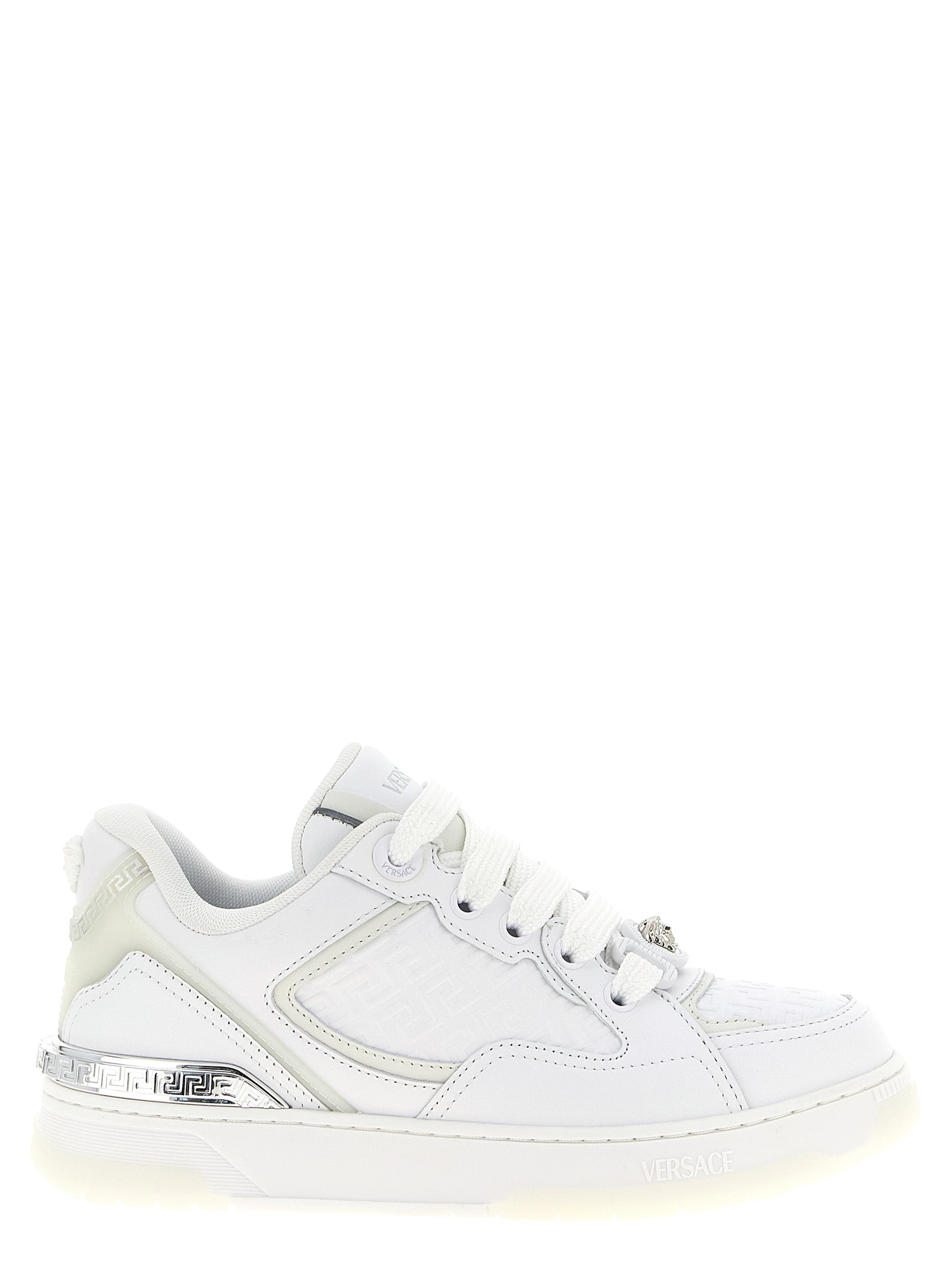 Versace White Calfskin Biggie Basket Low Top Sneakers