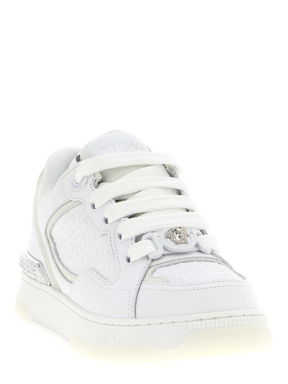 Versace White Calfskin Biggie Basket Low Top Sneakers