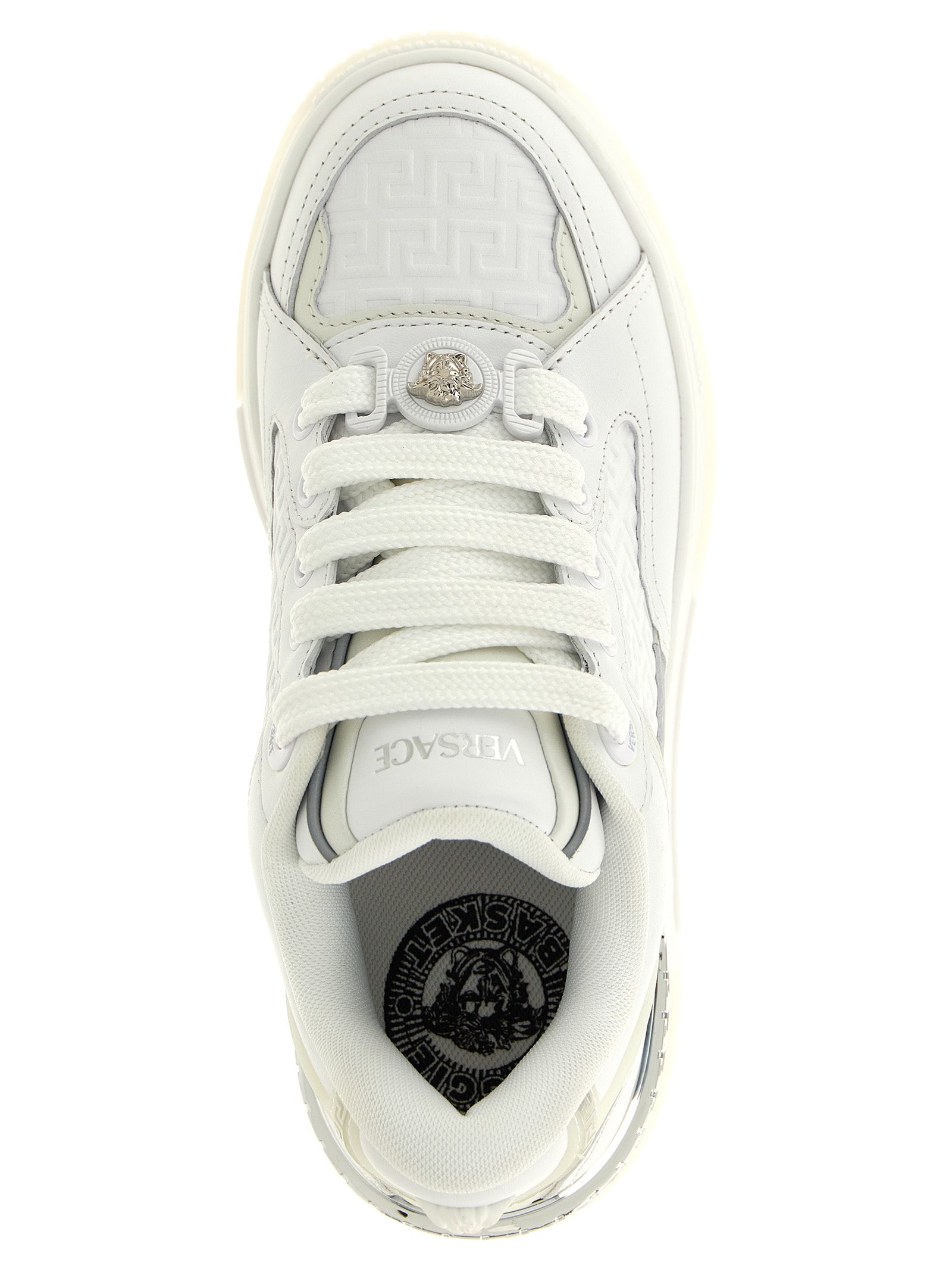 Versace White Calfskin Biggie Basket Low Top Sneakers