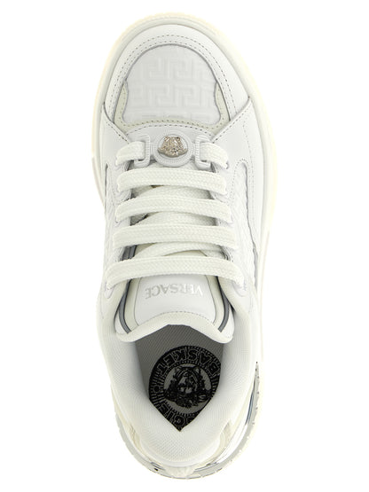 Versace White Calfskin Biggie Basket Low Top Sneakers
