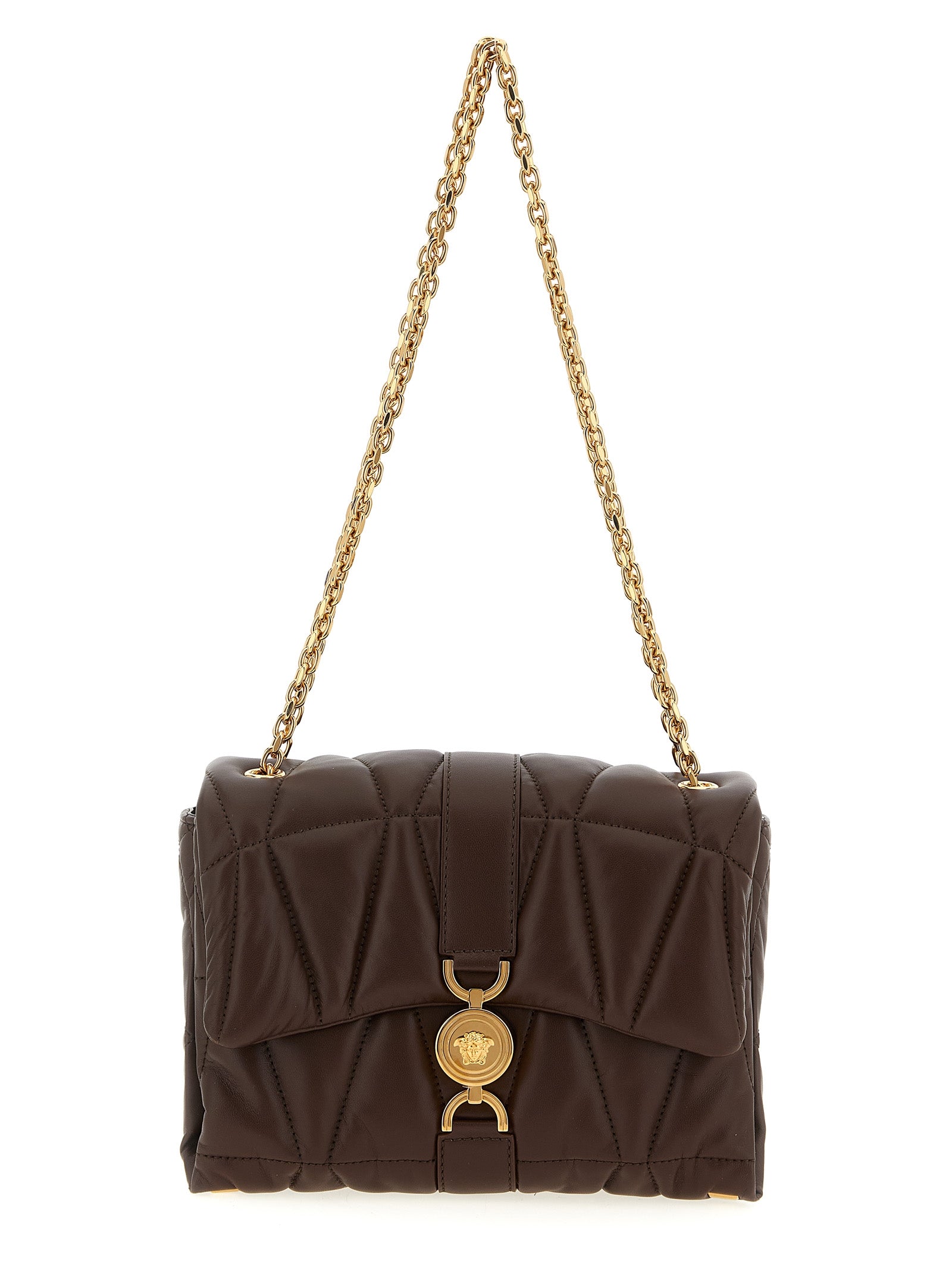 Versace Kleio Brown Lamb Leather Shoulder Bag