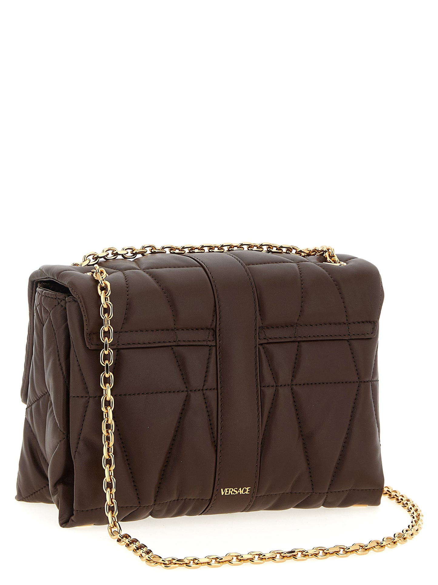 Versace Kleio Brown Lamb Leather Shoulder Bag