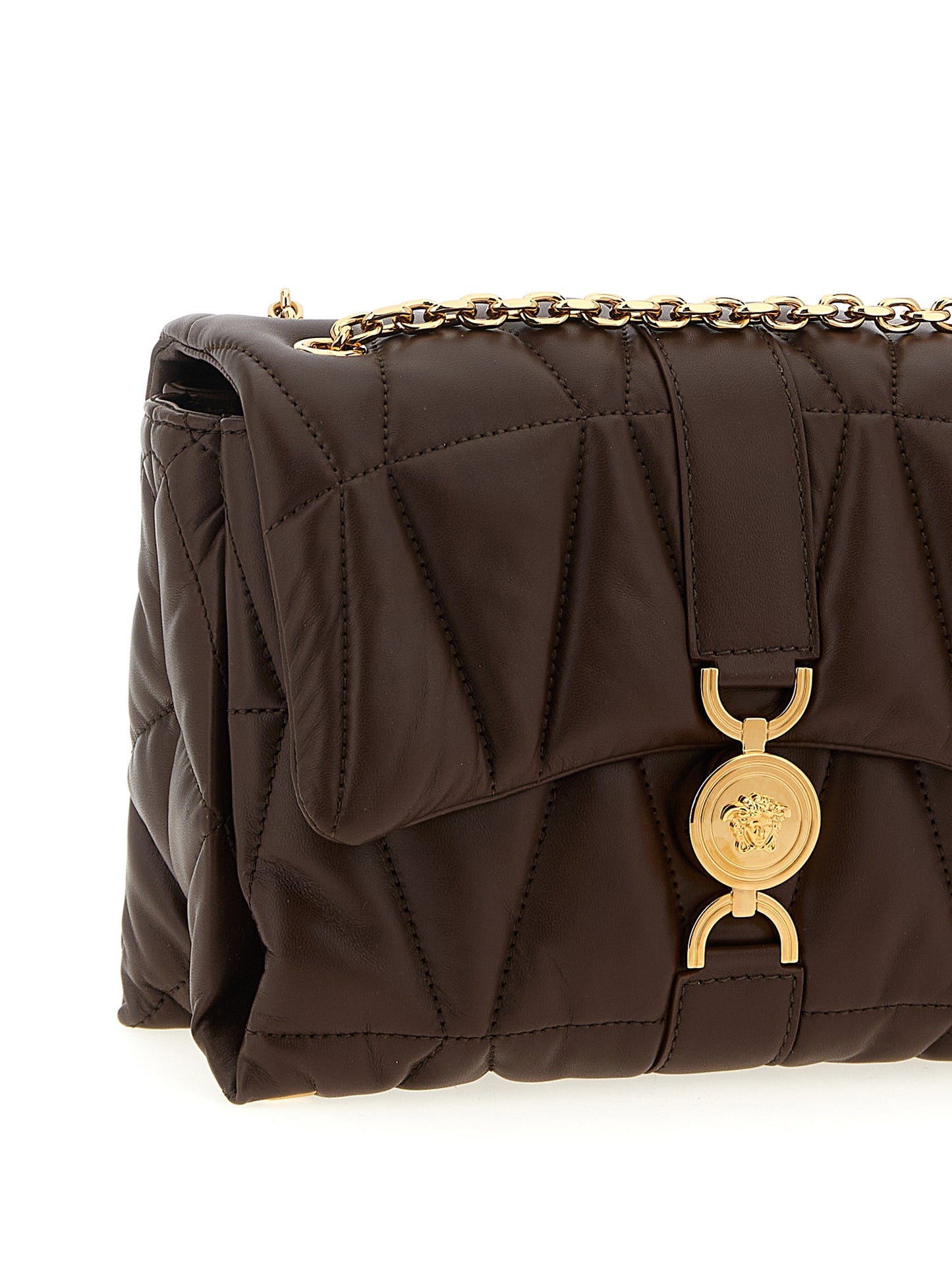 Versace Kleio Brown Lamb Leather Shoulder Bag