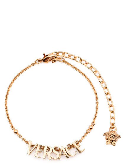 Versace Gold Metal Chain Bracelet with Logo Charms