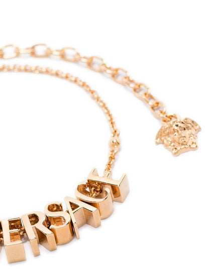 Versace Gold Metal Chain Bracelet with Logo Charms