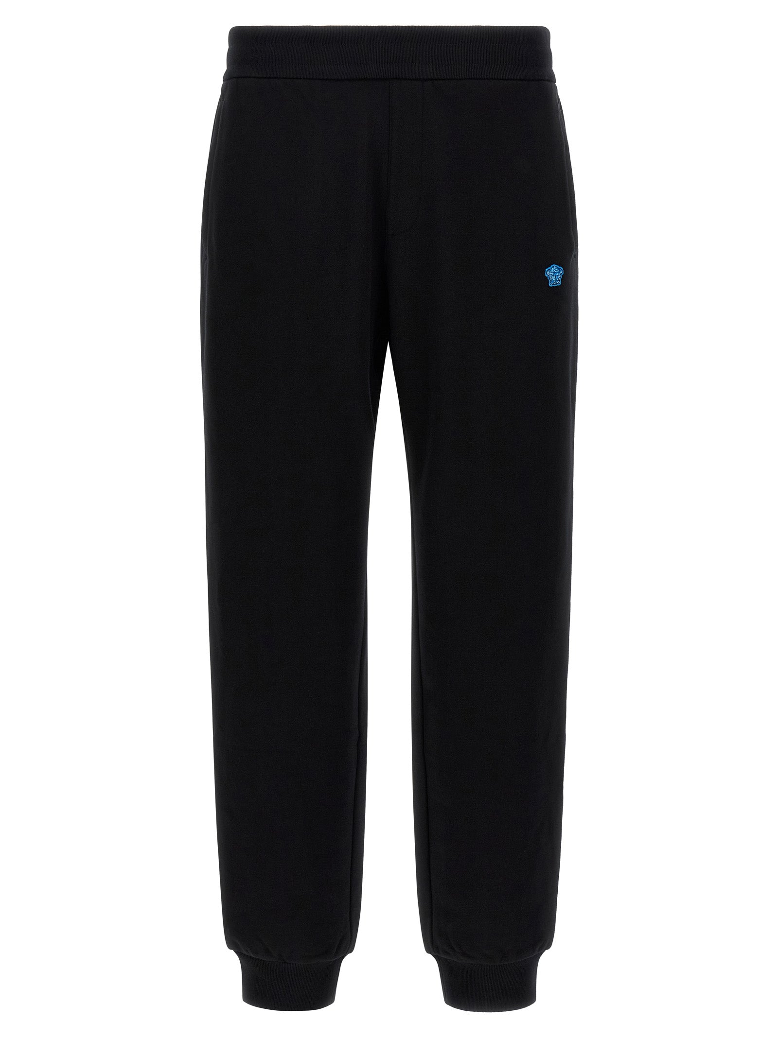 Versace Black Cotton Joggers with Logo Patch
