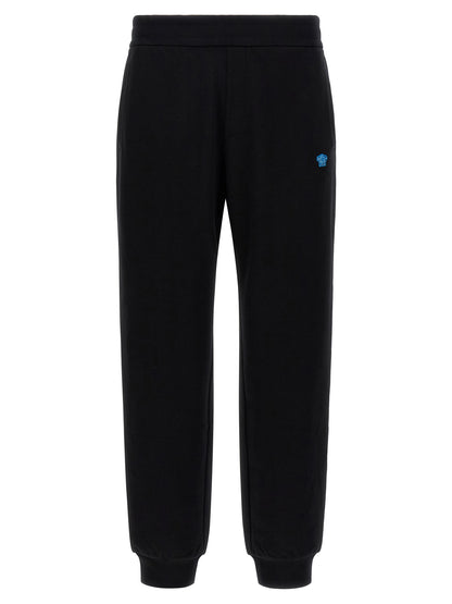 Versace Black Cotton Joggers with Logo Patch