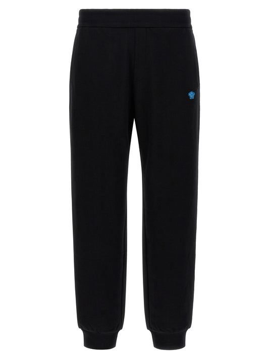 Versace Black Cotton Joggers with Logo Patch
