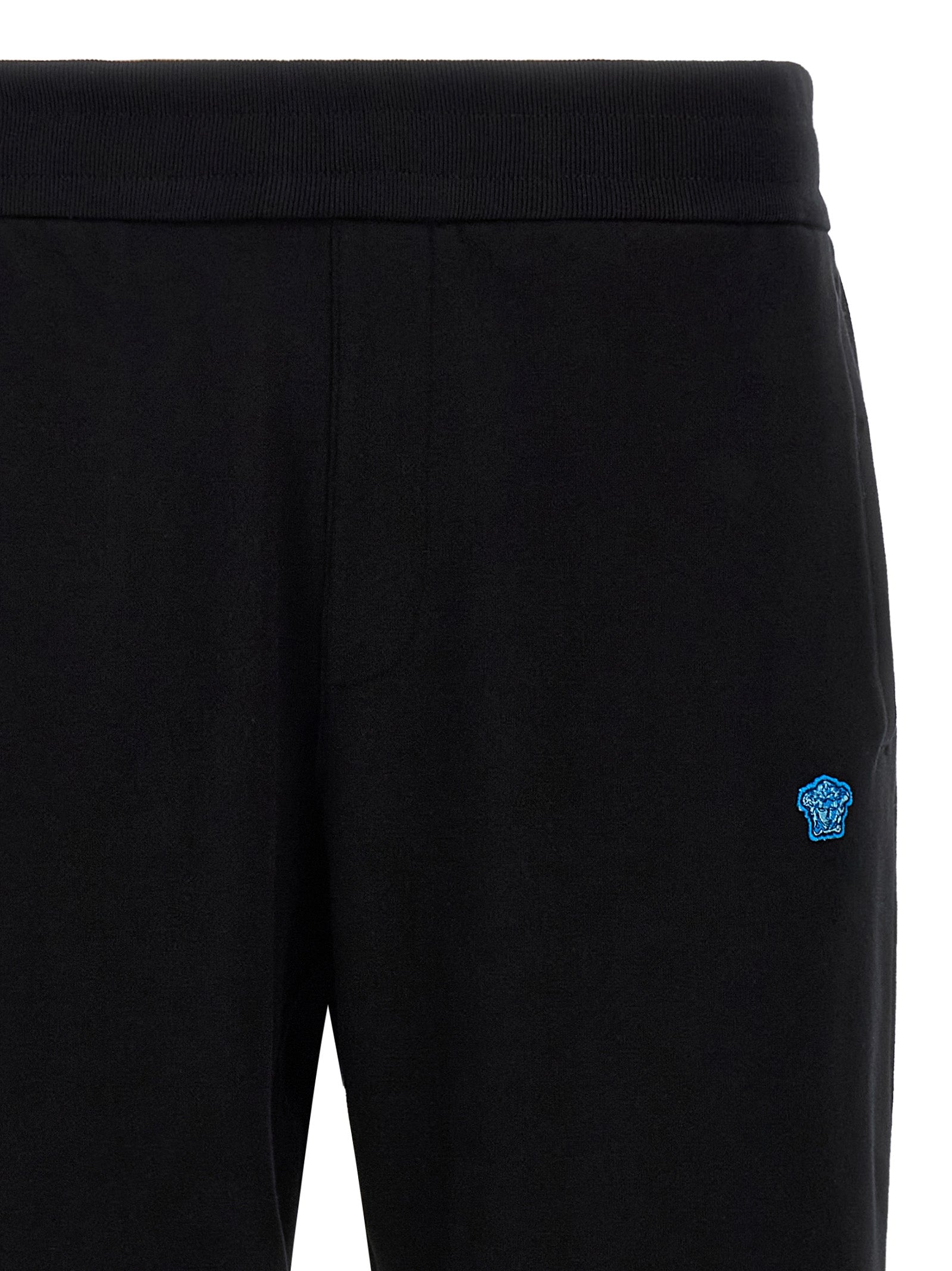 Versace Black Cotton Joggers with Logo Patch