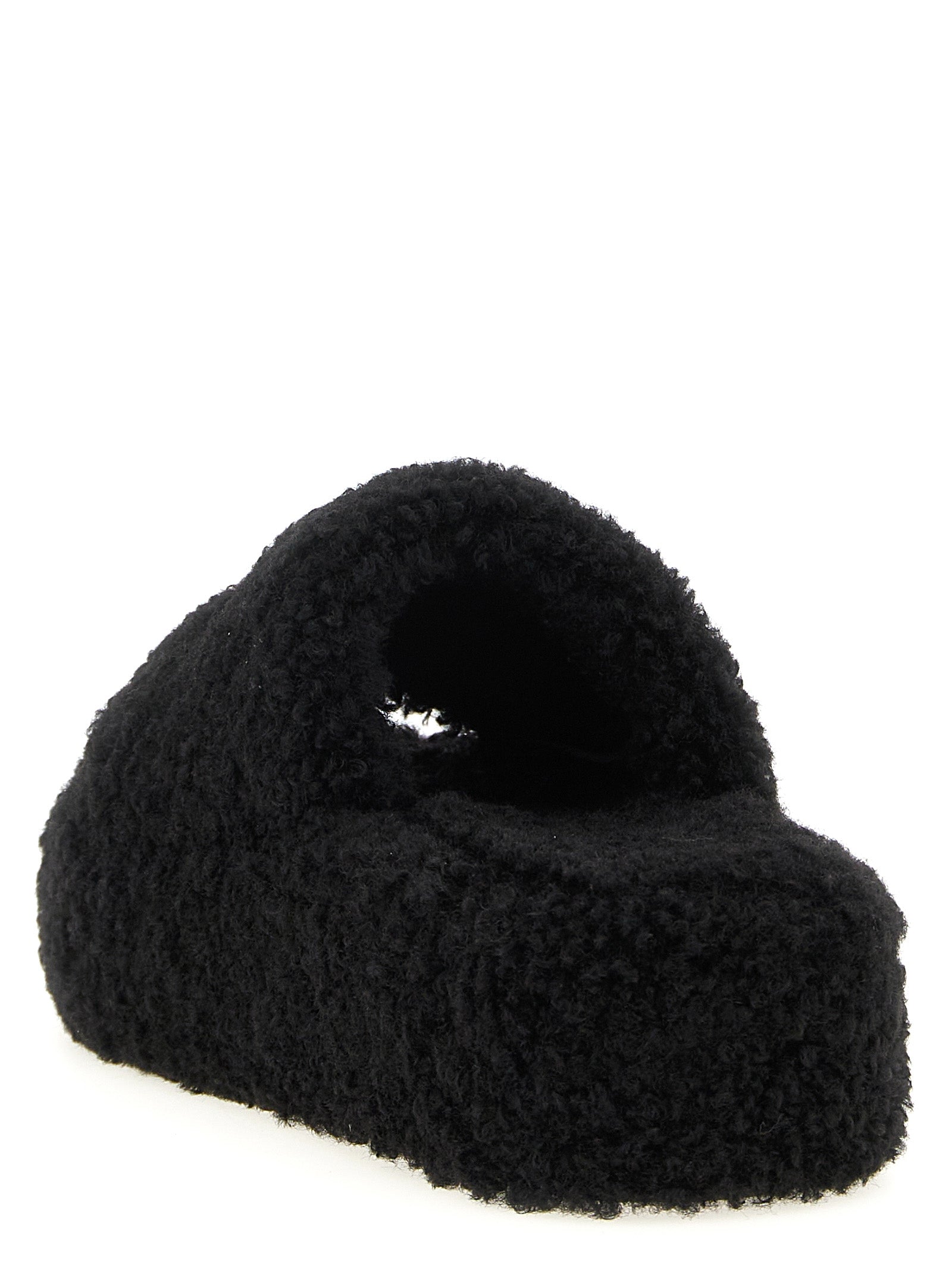 Balenciaga Furry Platform Slides - Black Polyester