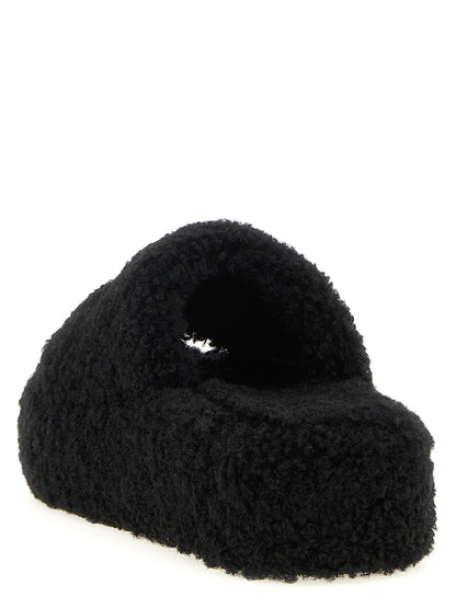 Balenciaga Furry Platform Slides - Black Polyester